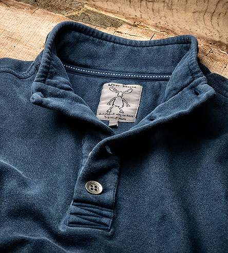 Button Sweat in Indigo - Neck Detail
